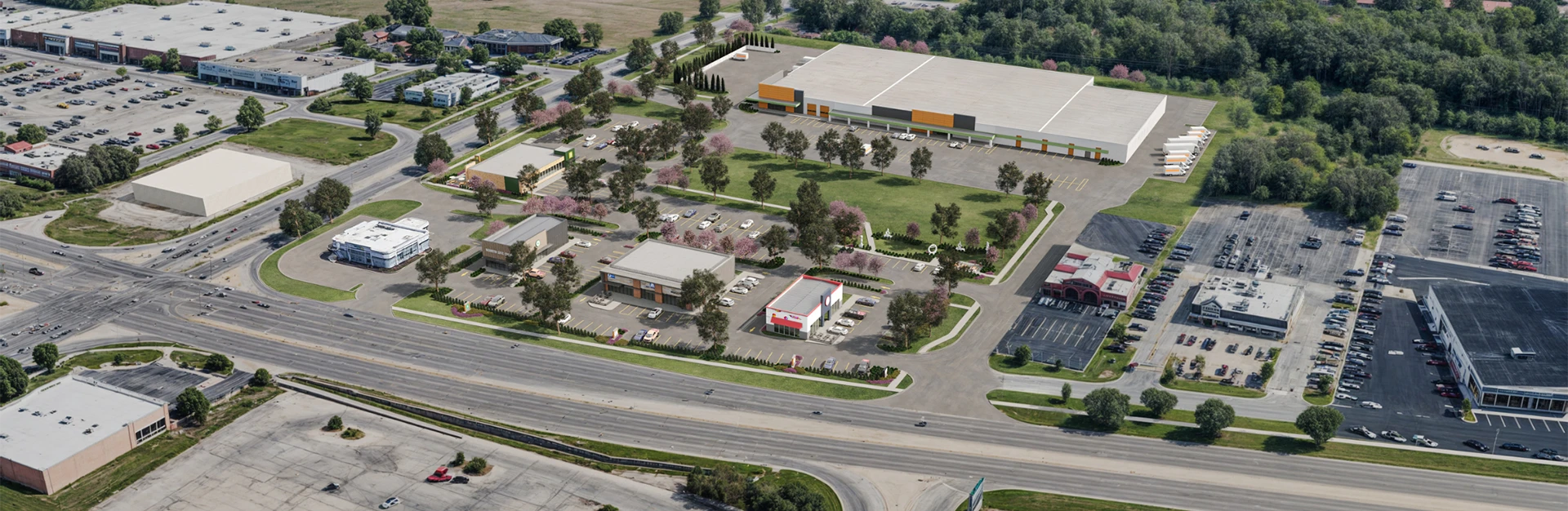 Aerial photograph of the Kmart Redevelopment, East State & Mulford, Rockford, IL